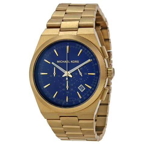 michael kors mens gold watch blue dial|Michael Kors blue chronograph.